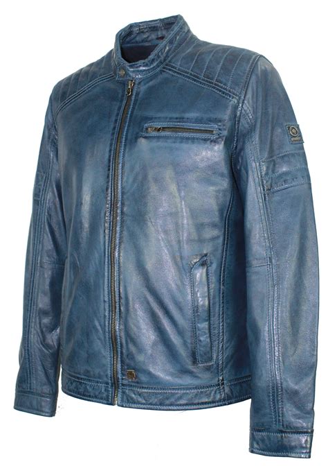 Lederjacke mit Logoplakette in Blau für Herren 